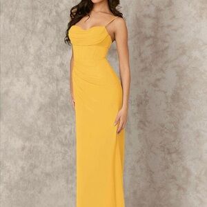 Azazie Kendall & Kylie collection marigold corset dress